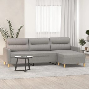 Sofá de 3 lugares com apoio de pés 210 cm tecido cinzento-claro