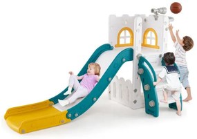Conjunto de escorregador e escalada para playground interno 9 em 1 para crianças - rosa e cinza