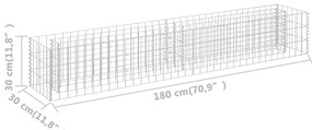 Canteiro elevado/cesto gabião 180x30x30 cm aço galvanizado