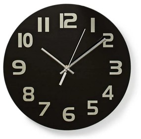 Nedis CLWA006GL30BK - Relógio de parede 1xAA/1,5V vidro 30 cm preto