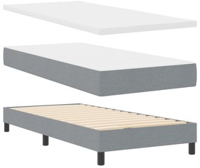 Cama Box Spring com Colchão &amp; LED Cinza Claro 90x200 cm Tecido