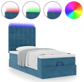 Estrutura cama otomana com colchões azul escuro 90x190cm veludo