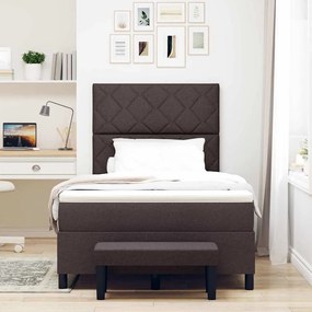 Cama Box com Colchão e Banco Castanho Escuro 120x200 cm Tecido