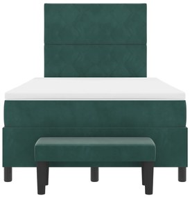 Cama Box Spring com Colchão &amp; Banco Verde Escuro 120x200 cm Veludo