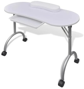Mesa manicure dobrável com rodas, branca