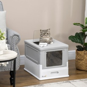 Caixa de Areia para Gatos Dobrável Caixa de Areia para Gatos Fechada com Bandeja Removível e Pá 47,5x35,5x36,7cm Cinza