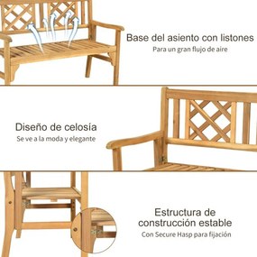 Banco dobrável para jardim Banco de madeira de acácia 120 cm para 2 pessoas com encosto curvo e apoios de braços Cor de teca
