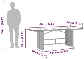 Mesa de jardim com tampo de vidro 190x80x74 cm vime PE preto