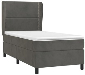 Cama com molas/colchão 90x190 cm veludo cinza-escuro