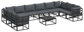 vidaXL Conjunto de Sofá de Jardim com almofada 11 pcs Preto Alumínio