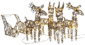 vidaXL Renas de Natal decorativas c/ trenó 240 LEDs vime branco quente