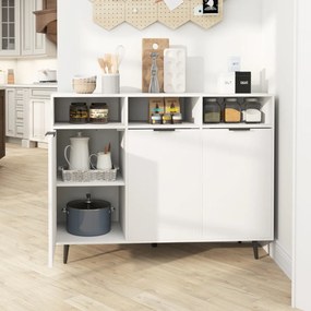 Aparador Buffet de cozinha 120 x 40 x 90 cm com estantes ajustáveis Armário bar com 3 compartimentos e portas para sala de jantar Branco