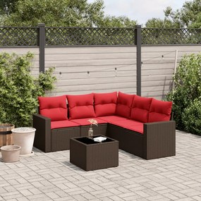 vidaXL 6 pcs conjunto de sofás jardim c/ almofadões vime PE castanho
