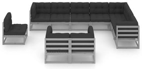 10pcs conjunto lounge de jardim + almofadões pinho maciço cinza