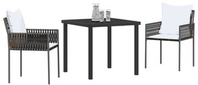 Conjunto de Jantar de Jardim 3 Peças com Almofadas Castanho Rattan Sin