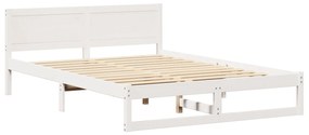 Estrutura de Cama Branca Madeira de Pinho Maciça 140 x 200 cm