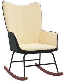 327884 vidaXL Cadeira de baloiço PVC e veludo branco nata