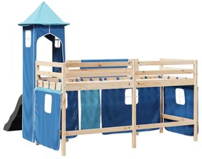 Cama alta para criança com torre 80x200 cm pinho maciço azul