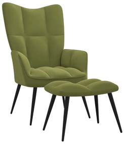 328087 vidaXL Cadeira de descanso com banco veludo verde-claro