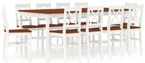 vidaXL 11 pcs conjunto de jantar em madeira de pinho branco e castanho