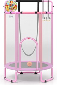Trampolim Infantil, 140 x 140 x 214 cm, 6 em 1 com Acessórios de Brincadeira, Cor-de-rosa