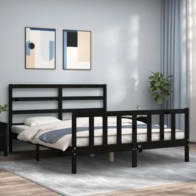vidaXL Estrutura de cama King Size com cabeceira madeira maciça preto
