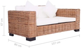 Sofá de jardim com 2 lugares em vime genuíno