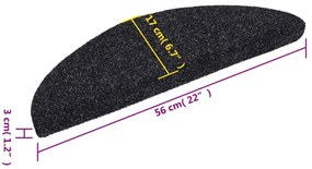 Tapetes de escada adesivos 15 pcs 56x17x3 cm preto