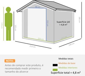 Abrigo de Jardim Metálico Modello Legno – 213x130x185 cm, 2 Portas de