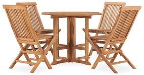 5 pcs conjunto jantar dobrável p/ exterior madeira teca maciça