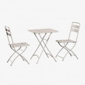 Conjunto De Mesa Quadrada 60x60 Cm Dobrável E 2 Cadeiras De Cozinha Dobráveis Em Aço Janti Tapioca Bege - Sklum