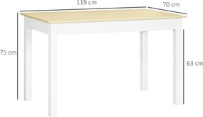 Mesa de Sala de Jantar de Madeira Retangular para 4-6 Pessoas Estilo Moderno 119x70x76 cm Carvalho e Branco