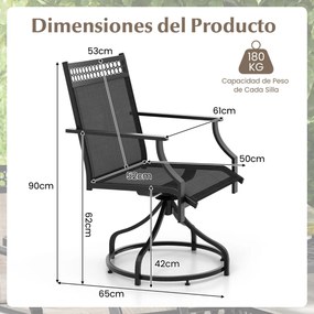Conjunto de 2 cadeiras giratórias para jardim com braços em metal para exterior em tecido para jardim exterior piscina cinzento