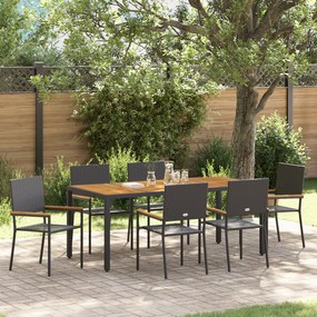 Conjunto de Jantar de Jardim vidaXL de 7 Peças em Rattan Preto