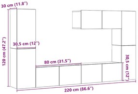 armários TV montados na parede 7 pcs madeira carvalho artisiano