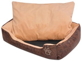 vidaXL Cama p/ cães c/ almofada couro artificial PU tamanho L castanho