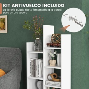 Estante de 7 níveis com gaveta e 7 compartimentos Estante de madeira para sala de estar Quarto 53 x 24 x 118 cm Branco