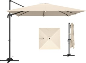 Outsunny Guarda-sol descentrado quadrado 3 x 3 m, guarda-sol de jardim exterior, rotação 360°, inclinável 5 posições, base cruzada, caqui | Aosom Portugal