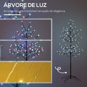 HOMCOM Árvore Sintética Altura 150cm com 120 Luzes LED IP44 Ajustável em 7 Modos Ramos Flexíveis e Base de Candeeiro Árvore Iluminada Decoração de Natal para Interiores 55x55x150cm Preto