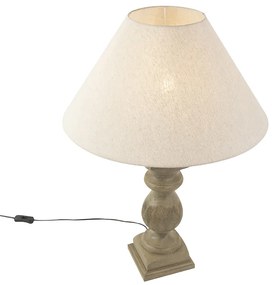 Candeeiro de mesa rústico com abajur de linho bege 50 cm - Hyssop Rústico
