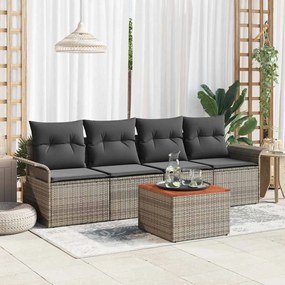 vidaXL Conjunto de Sofá de Jardim de 5 Peças com Almofadas Cinzento Vime Sintético Acácia