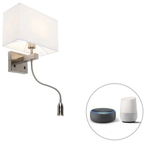 LED Candeeiro de parede inteligente em aço com sombra creme branco incl. Wifi P45 - Bergamo Moderno,Design
