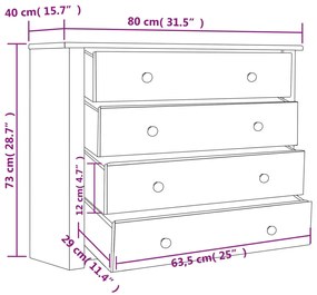 Móvel lateral 80x40x73 cm pinho Panama branco