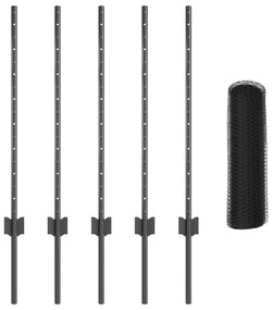 Postes de Cerca vidaXL 5 pcs U-Channel Cinza 80 cm Aço