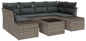 Conjunto de Sofás de Jardim com 7 Peças e Almofadas de Rattan Cinza