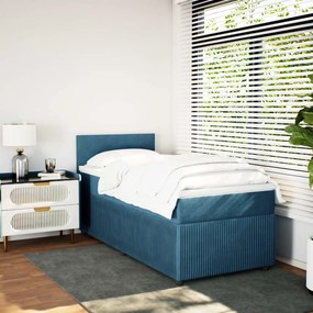 Cama boxspring com colchão 90x200 cm veludo azul