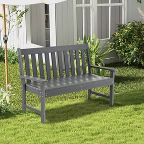 Banco de madeira Jardim PEAD com encosto e apoios de braços para terraço Varanda Resistente às intempéries para 2 pessoas 132 x 65 x 91 cm Cinzento