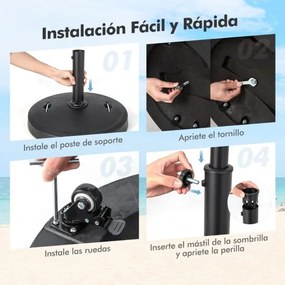 Base para guarda-sol de exterior, capacidade de carga de 23 kg com rodas, pegas, suporte de guarda-sol redondo de 52 cm para jardim e pátio