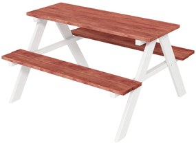 Outsunny Conjunto de Jardim Infantil de Madeira Mesa de Piquenique com Bancos para Crianças de 3-8 Anos 89x79x50 cm Castanho e Branco | Aosom Portugal