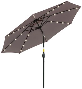 Outsunny Guarda Sol 32 Luzes LED Solares Ø265x233cm Chapéu de Sol Inclinável Manivela Mastro Aço Resistente Cinza | Aosom Portugal